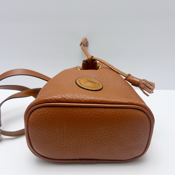 Vintage Dooney & Bourke Mini Bucket Drawstring Shoulder Bag Cognac Leather - Picture 8 of 16